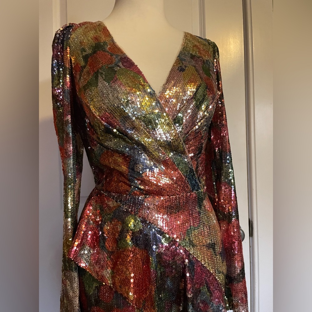 NWOT Marchesa Notte Sequin Slit Gown